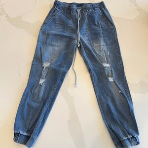 Mustard Seed Women's Blue Jogger Jeans M Elastic Waist Drawstring Pockets Casual